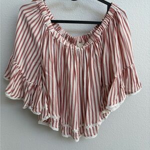 Striped Ruffle Sleeve Top - Pink and White